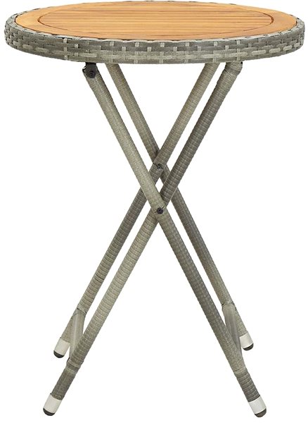 Záhradný stôl Čajový stolík sivý 60 cm polyratan a masívna akácia Bočný pohľad
