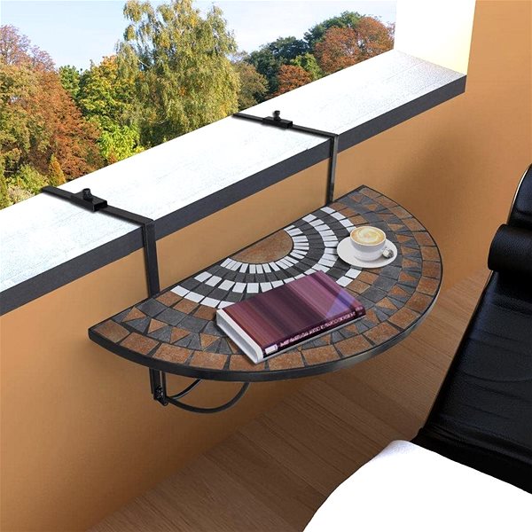 Záhradný stôl Závesný stolík na balkón biely a farba terakota mozaika Lifestyle