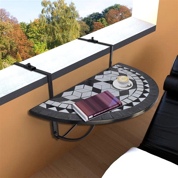 Záhradný stôl Závesný stolík na balkón čierno-biely mozaika Lifestyle