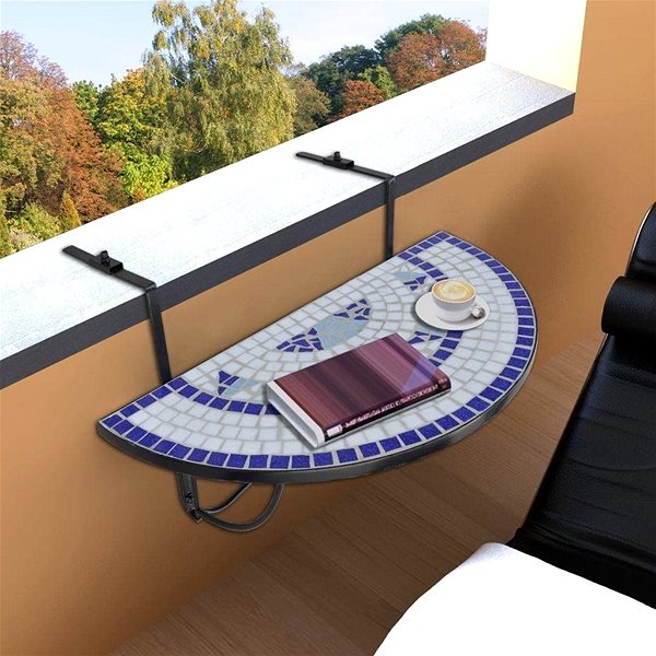 Záhradný stôl Závesný stolík na balkón modro-biela mozaika Lifestyle