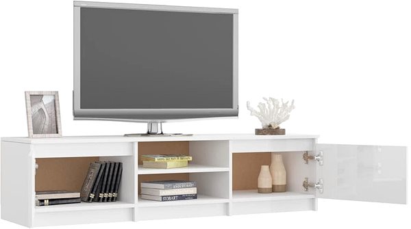 TV stolík TV stolík biely s vysokým leskom 140 × 40 × 35,5 cm drevotrieska ...