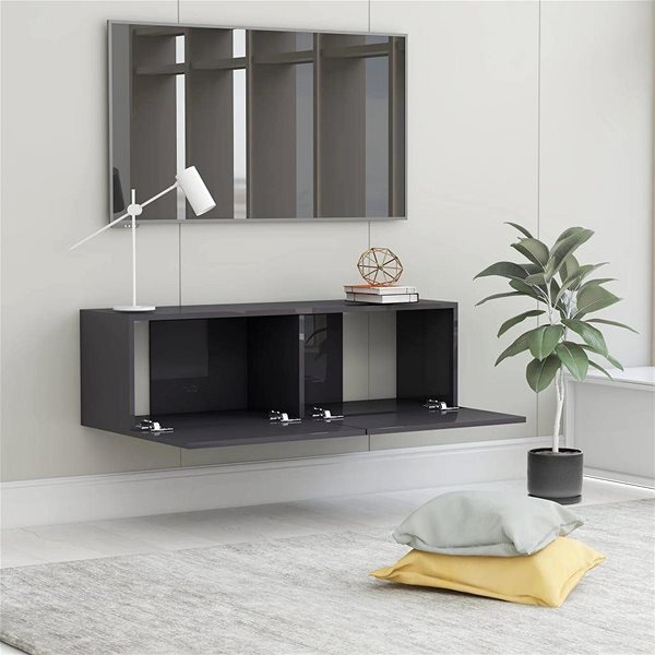 TV stolík TV stolík sivý s vysokým leskom 100 × 30 × 30 cm drevotrieska ...