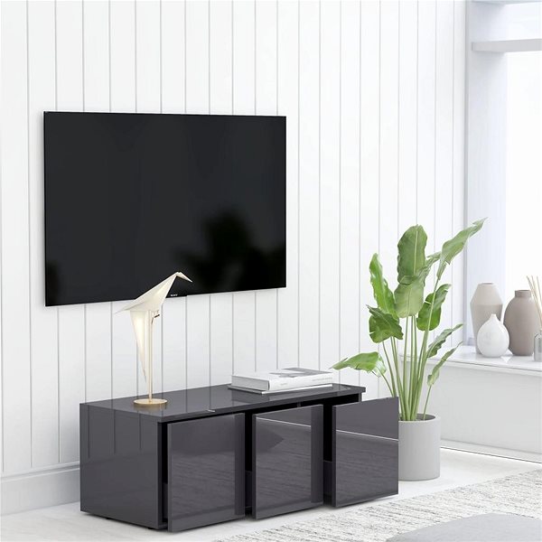 TV stolík TV stolík sivý s vysokým leskom 80 × 34 × 30 cm drevotrieska ...
