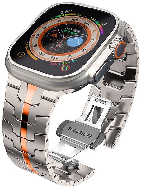 Armband Tech-Protect Stainless Line für Apple Watch 42/44/45/49mm, titanium / orange ...