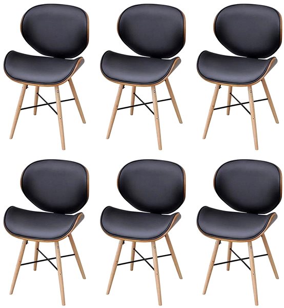 Jedálenská stolička Jedálenské stoličky 6 ks čierne ohýbané drevo a umelá koža ...