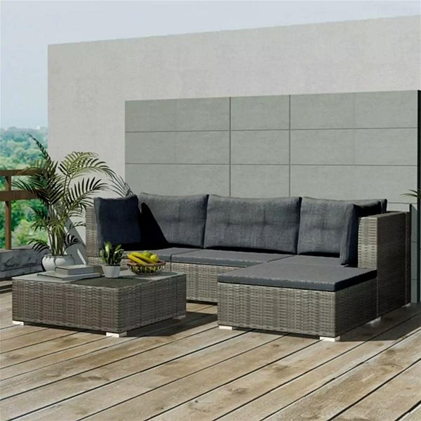 Záhradný nábytok 5-dielna záhradná sedacia súprava s poduškami polyratan sivá 42735 42735 Lifestyle