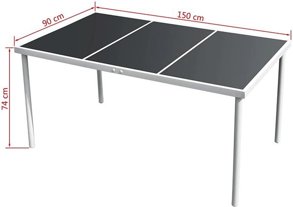 Záhradný nábytok 7-dielna záhradná jedálenská súprava oceľová čierna 43303 43303 Technický nákres