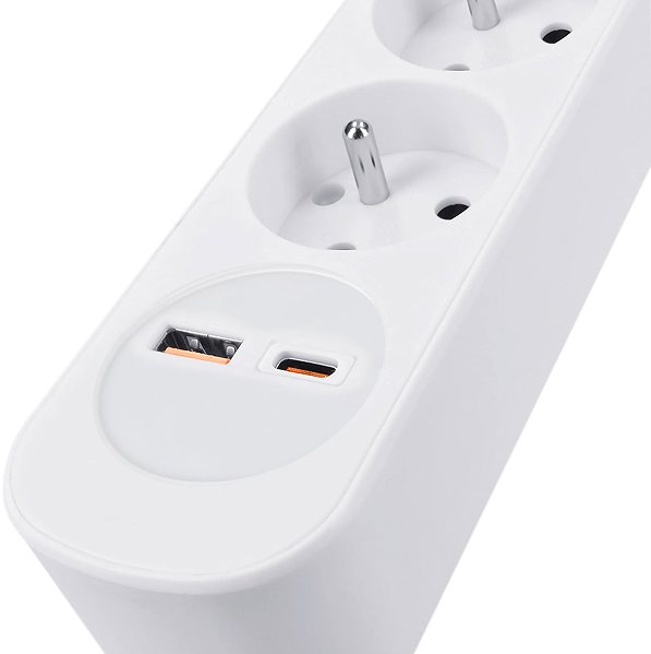 Hosszabbító kábel Solight, 3 m, 5 csatlakozó, USB A+C 20 W PD, tápkapcsoló, 3×1 mm², PVC ...