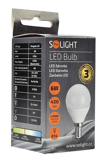 LED Bulb Solight miniglobe E14 LED bulb 6W 4000K Packaging/box