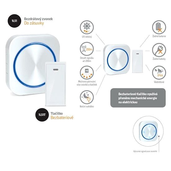 Doorbell Solight Wireless Battery-Free Doorbell, Mains Powered, 150m, White, Learning Code Features/technology