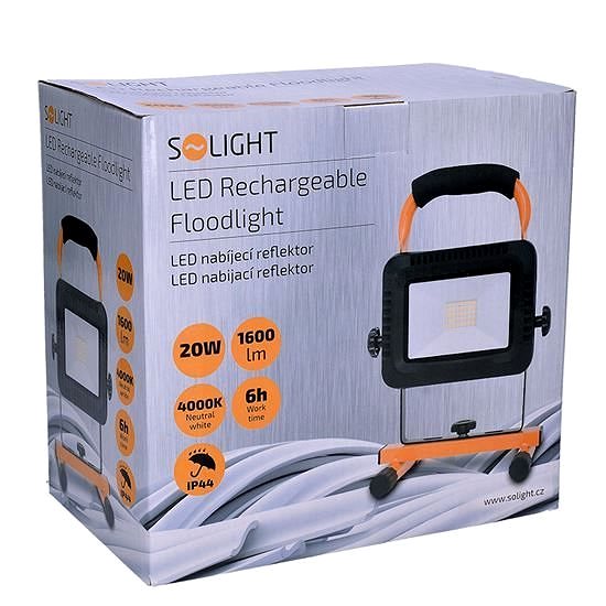 LED Reflector Solight LED Floodlight, 20W, Portable, Rechargeable, 1600lm Packaging/box