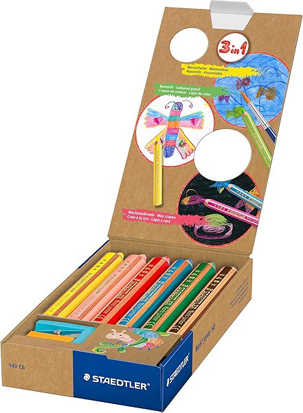Coloured Pencils STAEDTLER Noris junior jumbo 3 in 1 - 6 colours with sharpener ...