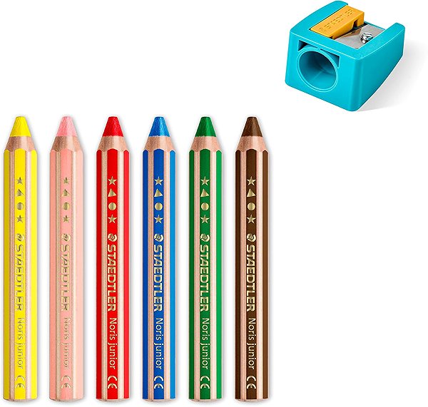 Coloured Pencils STAEDTLER Noris junior jumbo 3 in 1 - 6 colours with sharpener ...