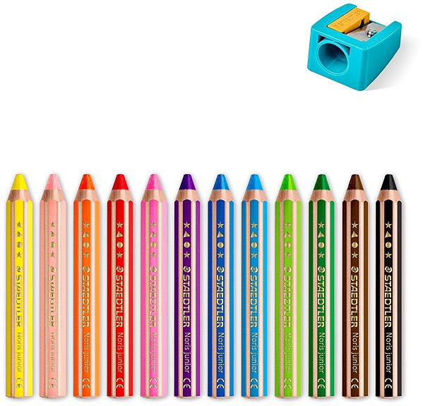 Coloured Pencils STAEDTLER Noris junior jumbo 3 in 1 - 12 colours with sharpener ...