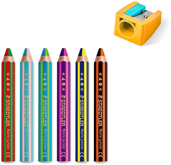 Coloured Pencils STAEDTLER Noris junior jumbo 3 in 1, two-colour, 6 pcs + sharpener ...
