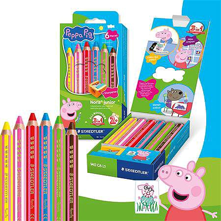 Coloured Pencils STAEDTLER Peppa Pig Noris junior jumbo 3 in 1, 6 colours ...
