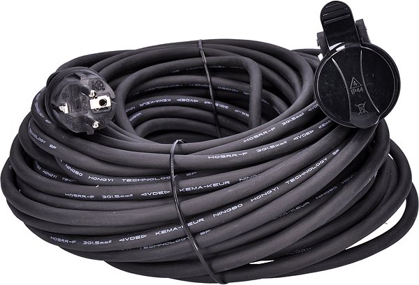 Prodlužovací kabel Solight prodlužovací přívod - spojka, 30m, 3 x 1,5mm2, gumová, černá ...