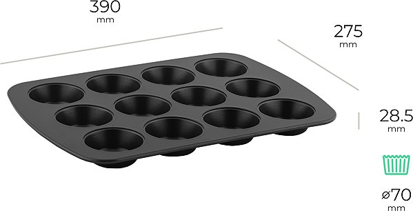 Baking Mould Siguro Muffin tin Baker, 12 pcs, 39 x 27 cm ...