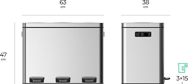 Rubbish Bin Siguro SGR-WB-I342SU SmartSort, 3 separate waste containers, 3 x 14 l ...