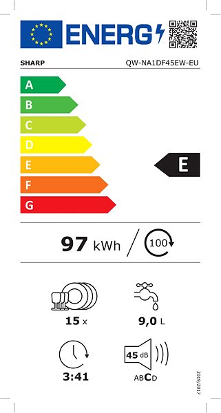 Myčka SHARP QW-NA1DF45EW-EU Energetický štítek