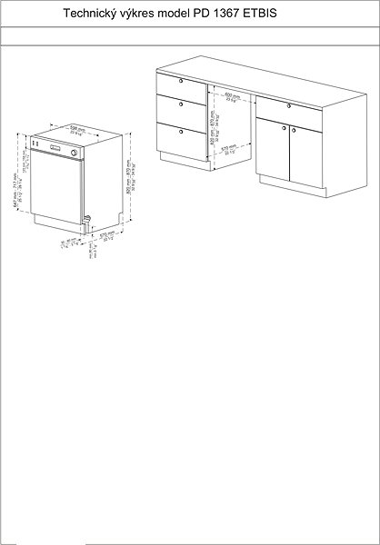 Vstavaná umývačka riadu PHILCO PD 1367 ETBIS Technický nákres