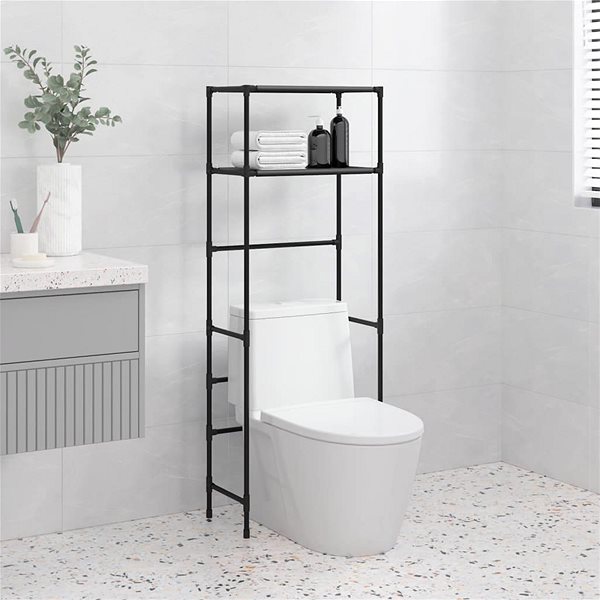 Regál Shumee 2-poschodový úložný regál nad toaletu čierny 53,5 × 28 × 143 cm, železo ...