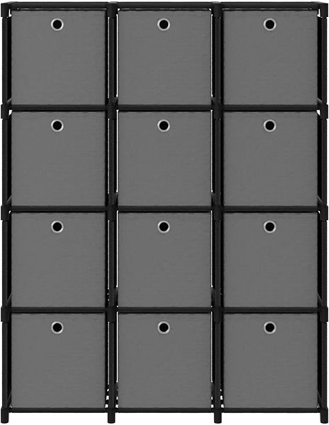 Regál Shumee Výstavný regál 12 priehradiek s boxmi, čierna, 103 × 30 × 141 cm, textil ...