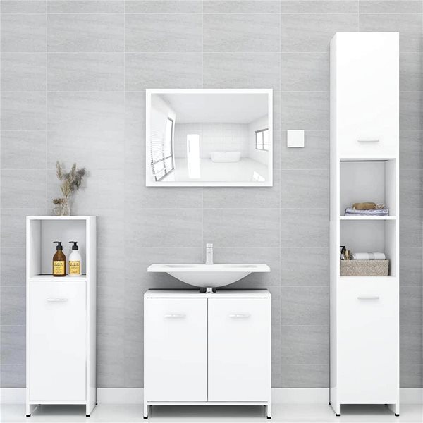 Kúpeľňová zostava Shumee 4-dielna súprava kúpeľňového nábytku biela, drevotrieska ...