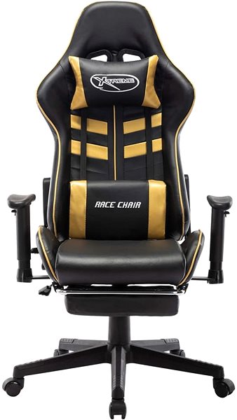 Herná stolička SHUMEE Herná stolička s podnožkou čierna a zlatá umelá koža, 20512 ...