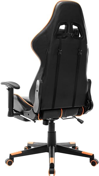 Herná stolička SHUMEE Herná stolička s podnožkou čierna a oranžová umelá koža, 20516 ...