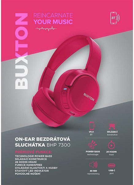 Vezeték nélküli fül-/fejhallgató Buxton BHP 7300 rózsaszín ...