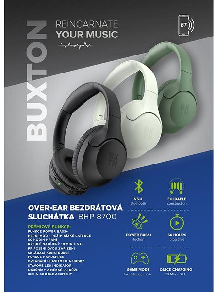 Vezeték nélküli fül-/fejhallgató Buxton BHP 8700, fehér ...