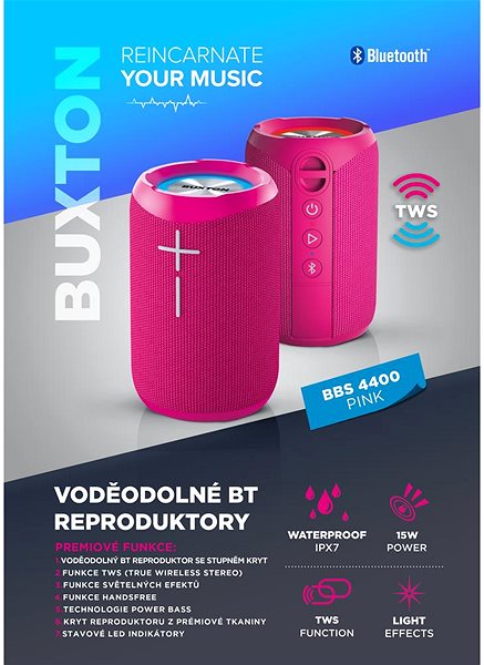 Bluetooth reproduktor Buxton BBS 4400 ružový ...