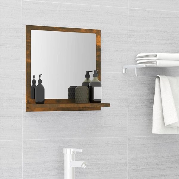 Zrkadlo Shumee Kúpeľňové zrkadlo 40 × 10,5 × 37 cm, kompozitné drevo, dymový dub ...