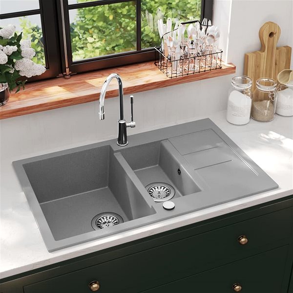 Stainless Steel Sink SHUMEE Kitchen sink double granite grey ...