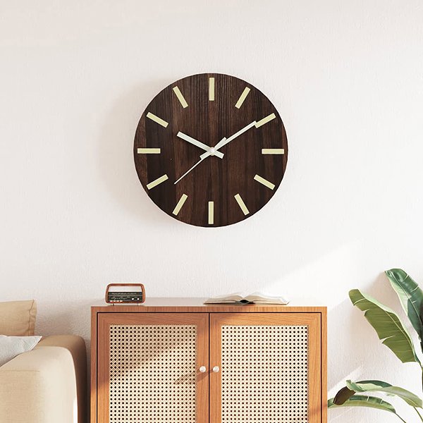 Wall Clock Shumee Wall Clock 30 cm, luminous scale and pointers, brown ...