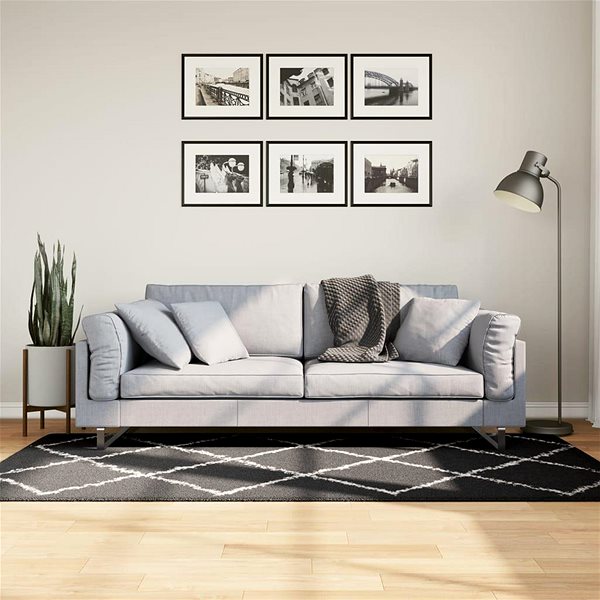 Shumee PAMPLONA shaggy rug, black and cream, 100×200cm.