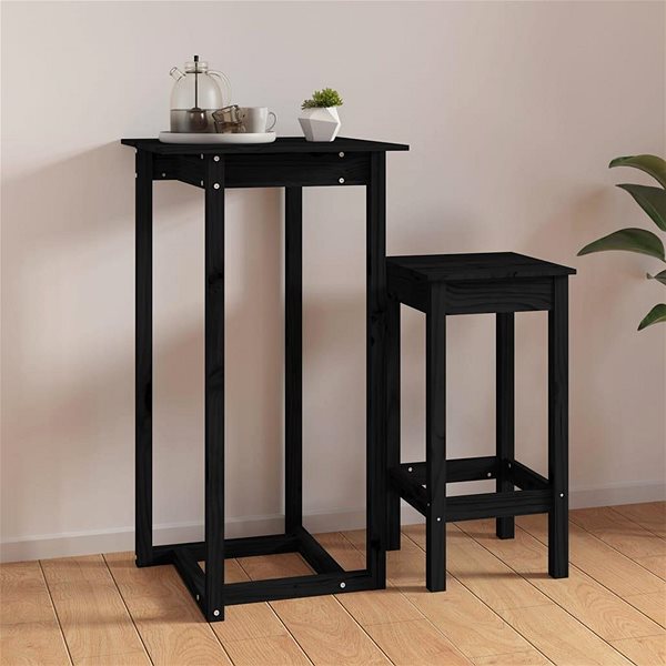 Barový stôl Shumee Barový stolík čierny 60 × 60 × 110 cm masívne borovicové drevo ...