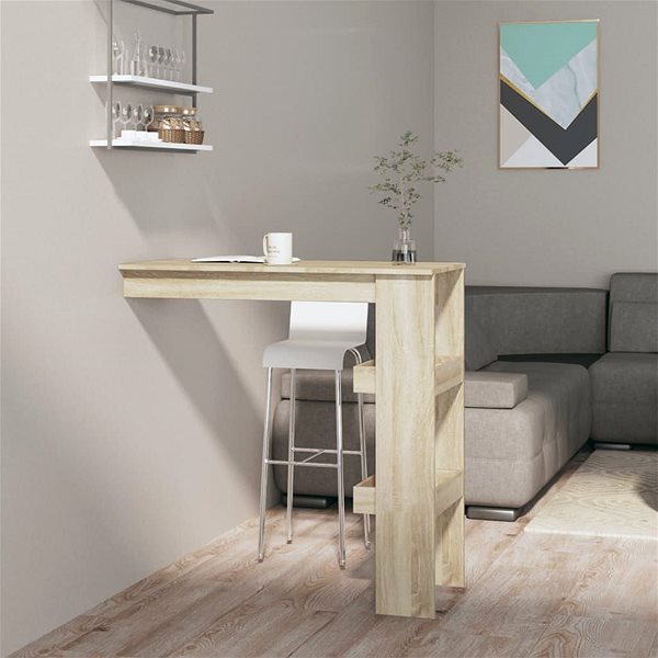 Barový stôl Shumee Nástenný barový stolík sonoma 102 × 45 × 103,5 cm kompozitné drevo ...