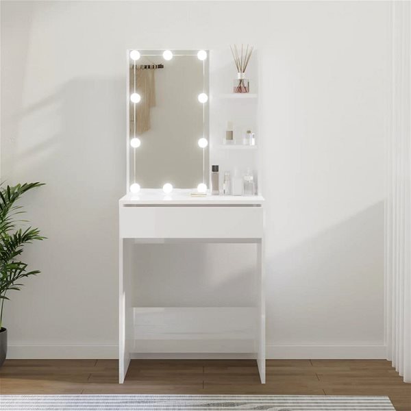 Toaletný stolík Shumee Toaletný stolík s LED lesklý biely 60 × 40 × 140 cm ...