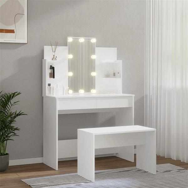 Toaletný stolík Shumee - Toaletný stolík, sada s LED, biela kompozitné drevo, 3114123 ...