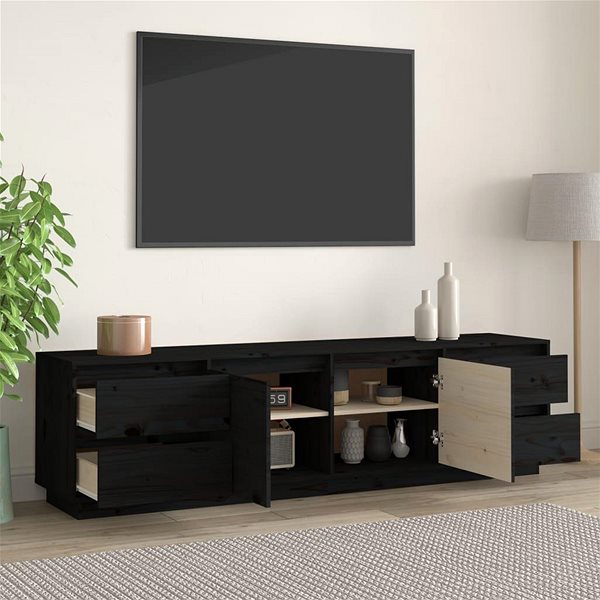TV stolík Shumee TV skrinka čierna 176 × 37 × 47,5 cm masívne borovicové drevo ...