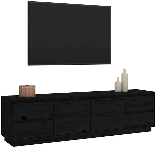 TV stolík Shumee TV skrinka čierna 176 × 37 × 47,5 cm masívne borovicové drevo ...