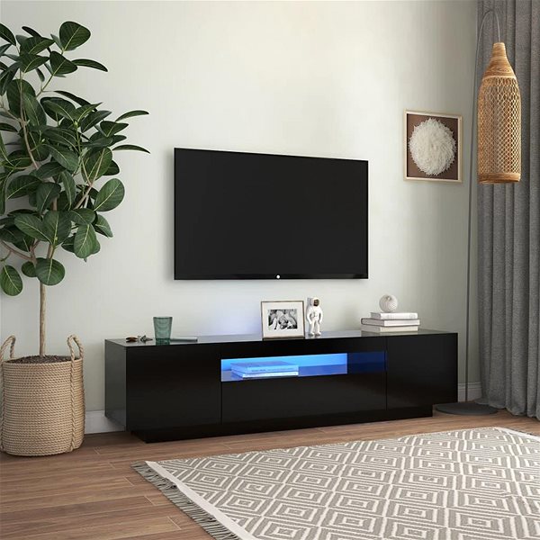 TV stolík Shumee TV skrinka s LED osvetlením čierna 160 × 35 × 40 cm ...