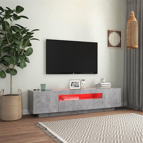 TV stolík Shumee TV skrinka s LED osvetlením betónovo sivá 160 × 35 × 40 cm ...