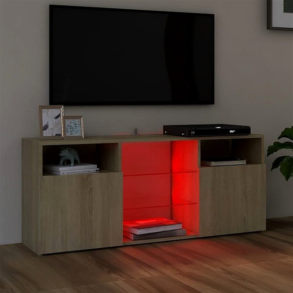 TV stolík Shumee TV skrinka s LED osvetlením dub sonoma 120 × 30 × 50 cm ...