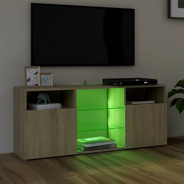 TV stolík Shumee TV skrinka s LED osvetlením dub sonoma 120 × 30 × 50 cm ...