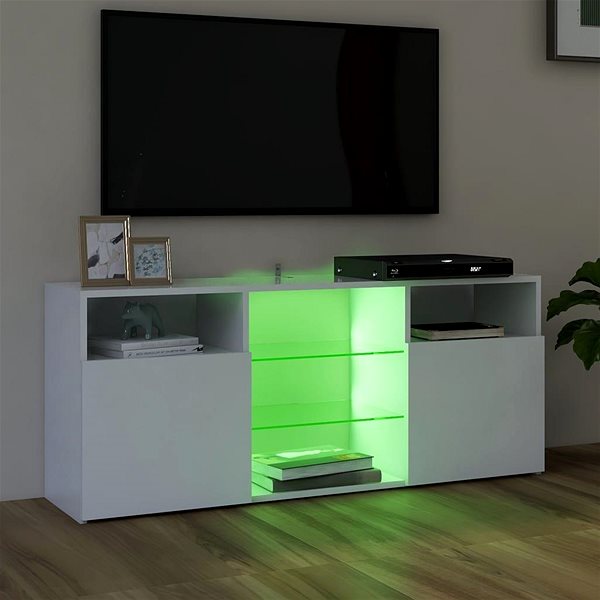 TV stolík Shumee TV skrinka s LED osvetlením biela 120 × 35 × 50 cm ...