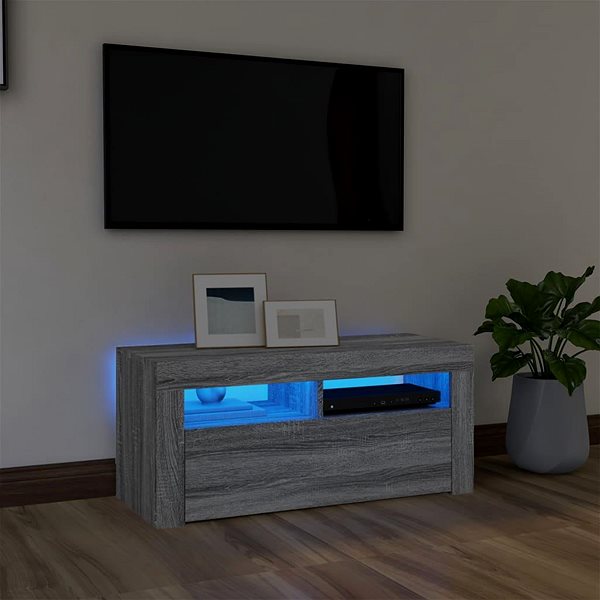 TV stolek Shumee TV skříňka s LED osvětlením šedá sonoma 90 × 35 × 40 cm ...
