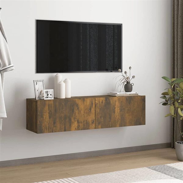 TV stolík Nástenná TV skrinka dymový dub 120 × 30 × 30 cm kompozitné drevo ...